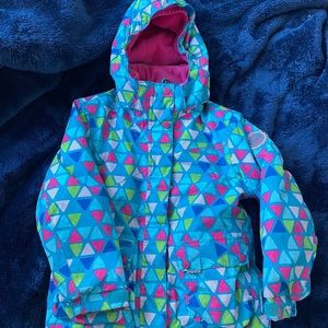 McKinley girls winter coat size 6, multi color and warm!  lined removable hood